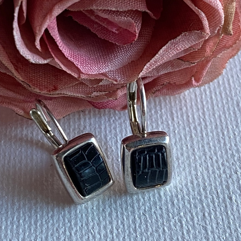 Lauren Ralph Lauren Silver Tone and Black Textured Earrings